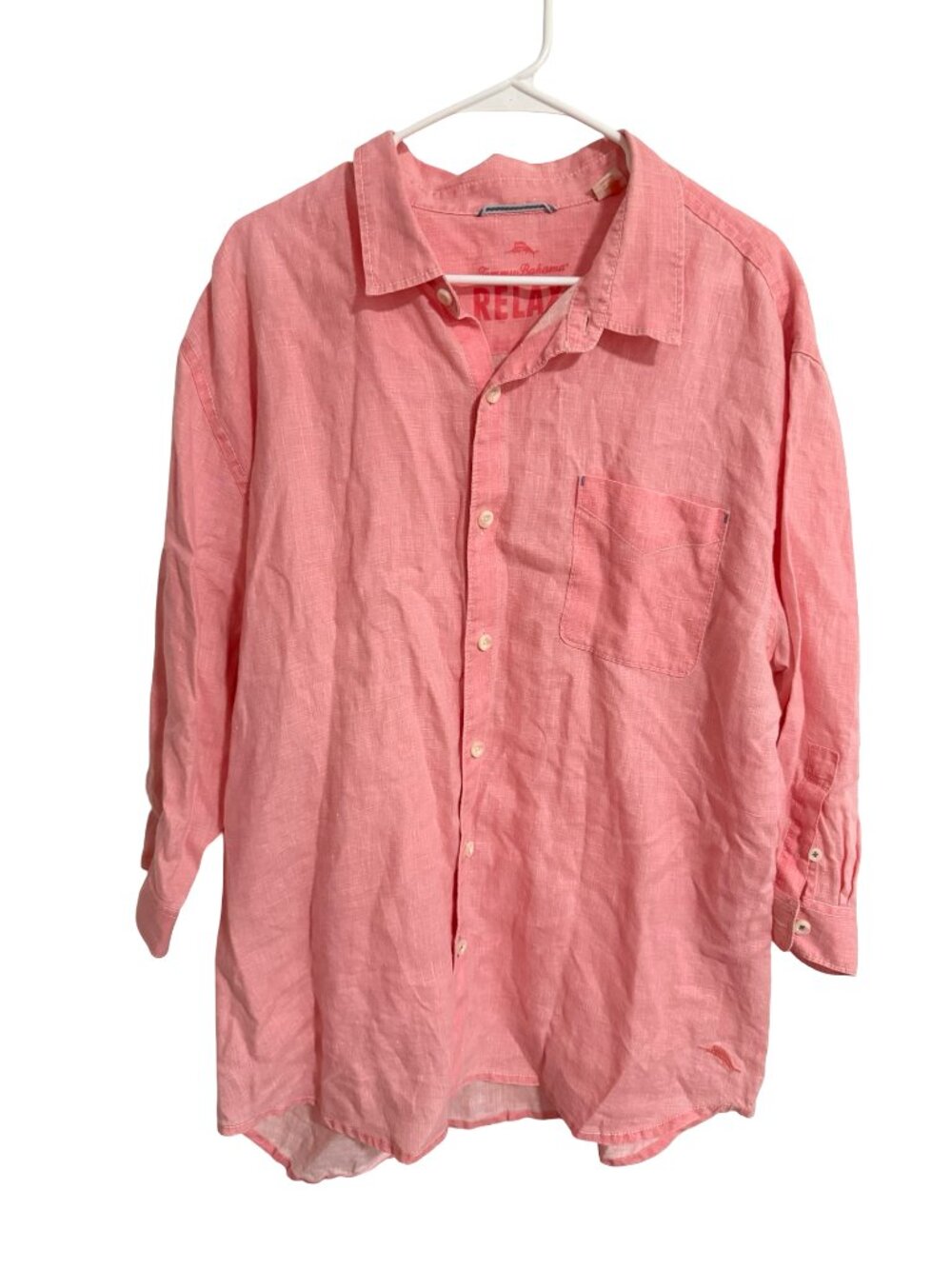 Tommy Bahama Linen Button Up Shirt Mens XXL Salmon Relax Lightweight Long Sleeve